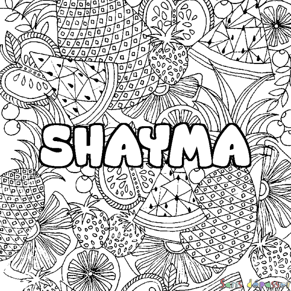 Coloriage prénom SHAYMA - d&eacute;cor Mandala fruits