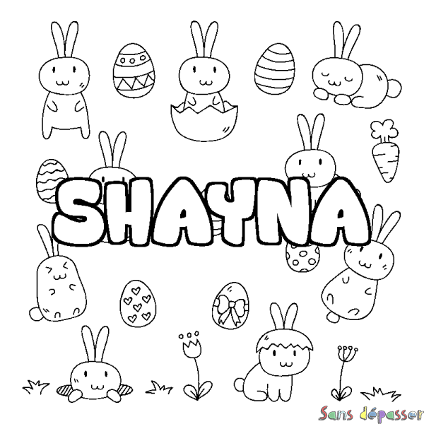 Coloriage pr&eacute;nom SHAYNA - d&eacute;cor Paques