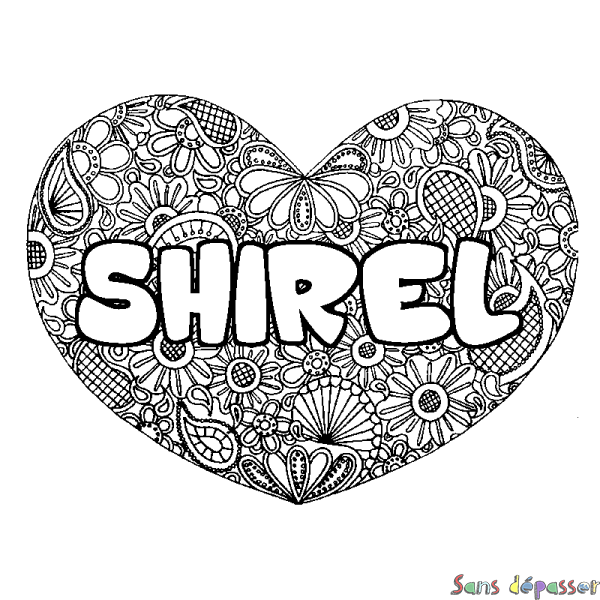 Coloriage prénom SHIREL - d&eacute;cor Mandala coeur
