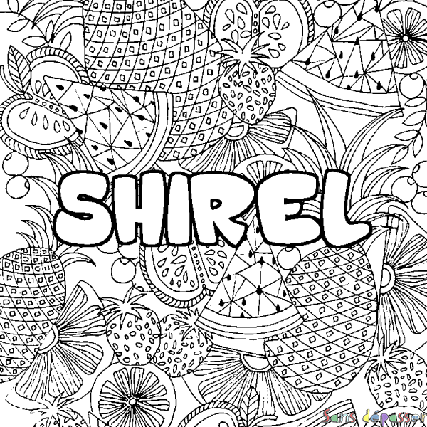 Coloriage prénom SHIREL - d&eacute;cor Mandala fruits