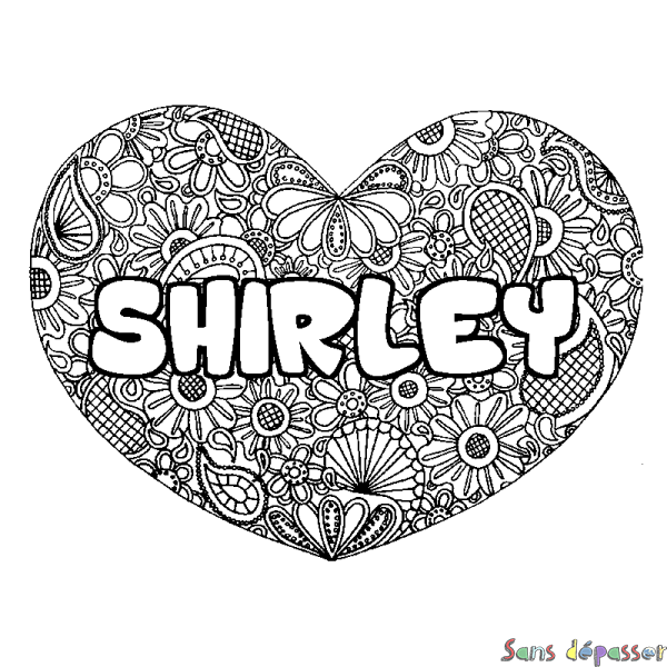 Coloriage prénom SHIRLEY - d&eacute;cor Mandala coeur