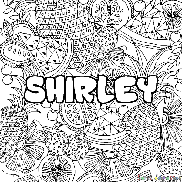 Coloriage pr&eacute;nom SHIRLEY - d&eacute;cor Mandala fruits