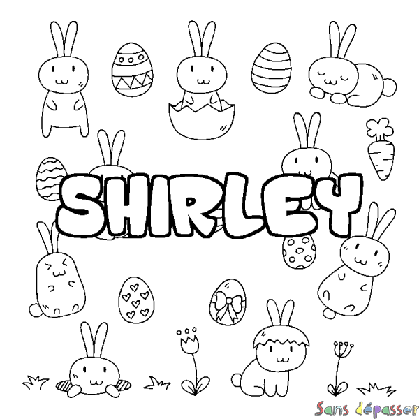 Coloriage pr&eacute;nom SHIRLEY - d&eacute;cor Paques