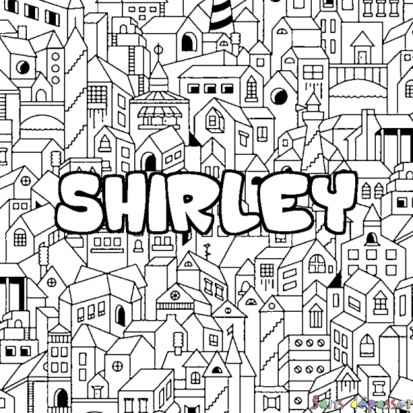 Coloriage prénom SHIRLEY - d&eacute;cor Ville