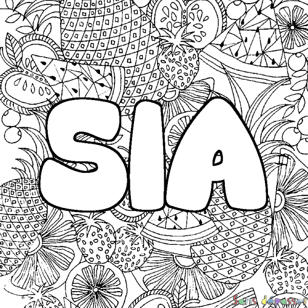 Coloriage pr&eacute;nom SIA - d&eacute;cor Mandala fruits