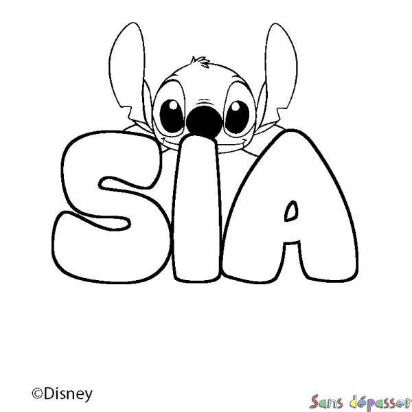Coloriage pr&eacute;nom SIA - d&eacute;cor Stitch