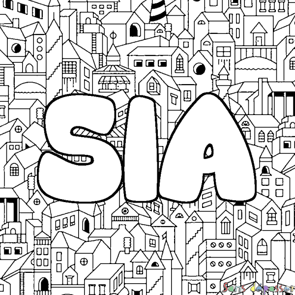 Coloriage pr&eacute;nom SIA - d&eacute;cor Ville
