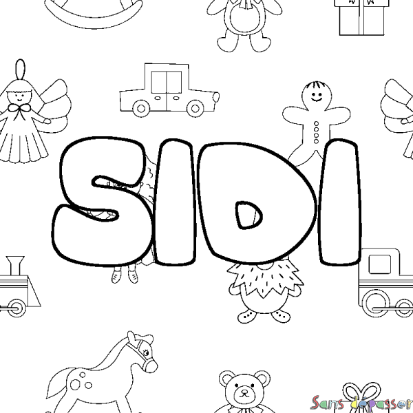 Coloriage pr&eacute;nom SIDI - d&eacute;cor Jouets