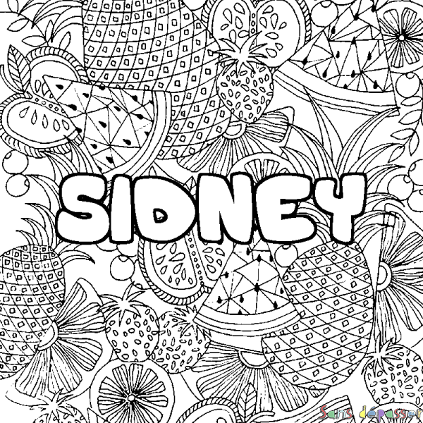 Coloriage pr&eacute;nom SIDNEY - d&eacute;cor Mandala fruits