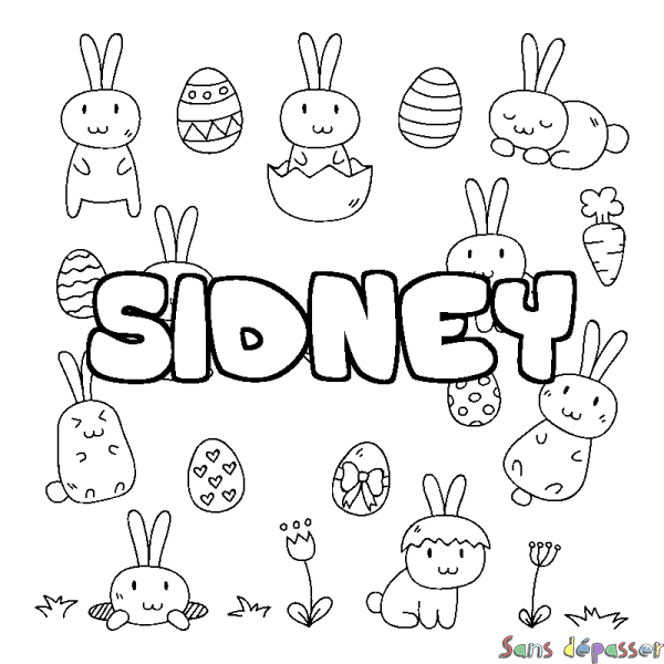 Coloriage pr&eacute;nom SIDNEY - d&eacute;cor Paques