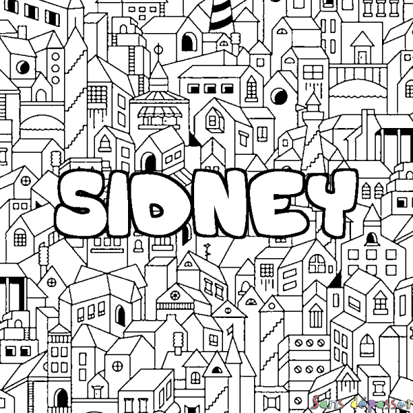 Coloriage pr&eacute;nom SIDNEY - d&eacute;cor Ville