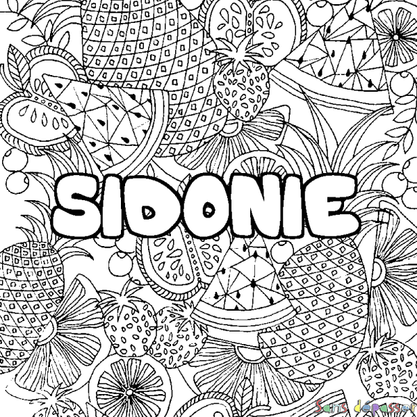 Coloriage pr&eacute;nom SIDONIE - d&eacute;cor Mandala fruits