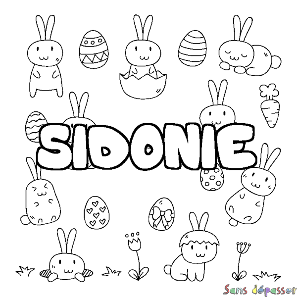 Coloriage pr&eacute;nom SIDONIE - d&eacute;cor Paques