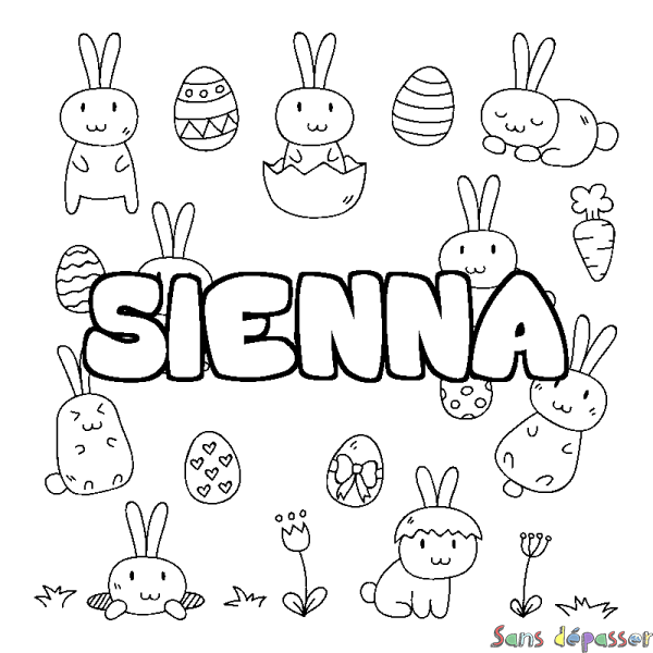 Coloriage pr&eacute;nom SIENNA - d&eacute;cor Paques