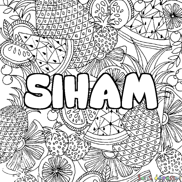 Coloriage prénom SIHAM - d&eacute;cor Mandala fruits