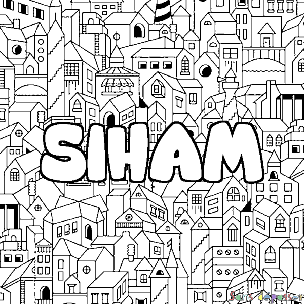 Coloriage prénom SIHAM - d&eacute;cor Ville