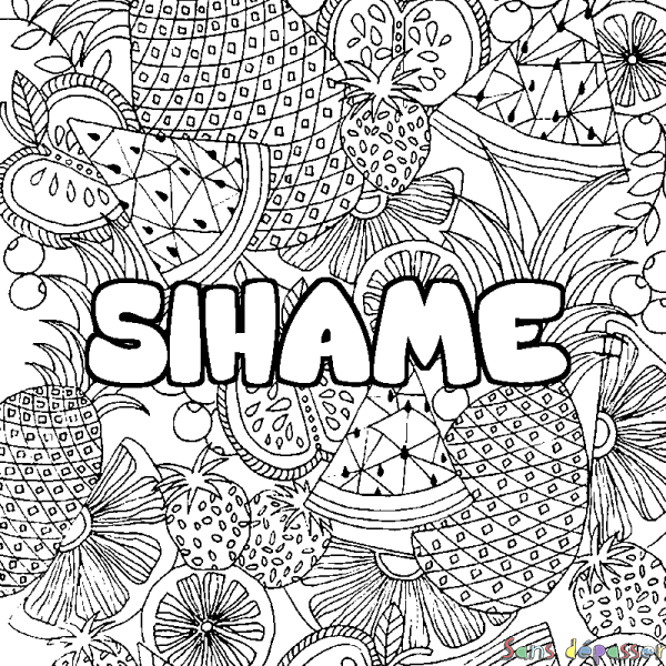Coloriage pr&eacute;nom SIHAME - d&eacute;cor Mandala fruits