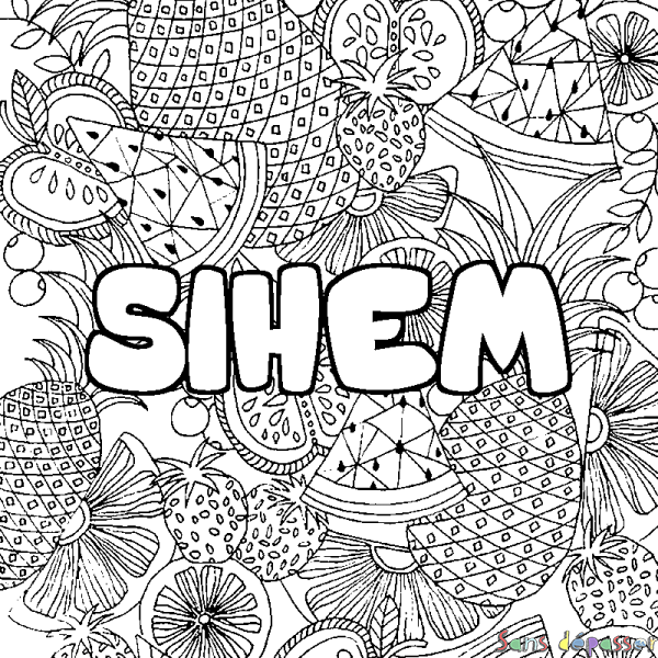 Coloriage pr&eacute;nom SIHEM - d&eacute;cor Mandala fruits