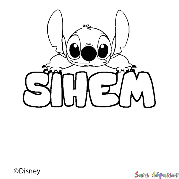 Coloriage pr&eacute;nom SIHEM - d&eacute;cor Stitch