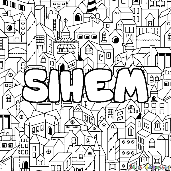 Coloriage pr&eacute;nom SIHEM - d&eacute;cor Ville
