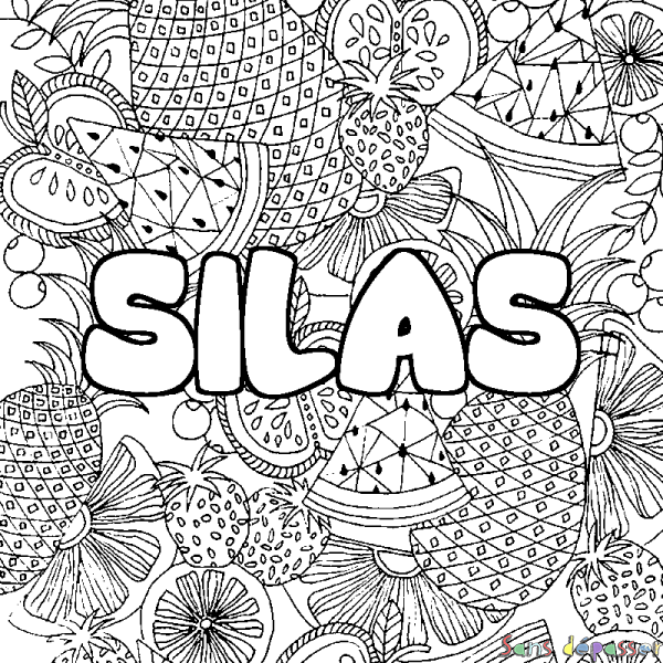 Coloriage prénom SILAS - d&eacute;cor Mandala fruits