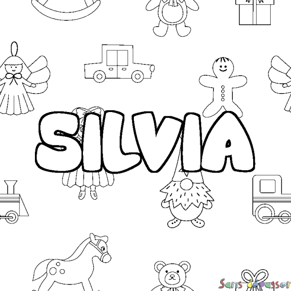 Coloriage pr&eacute;nom SILVIA - d&eacute;cor Jouets
