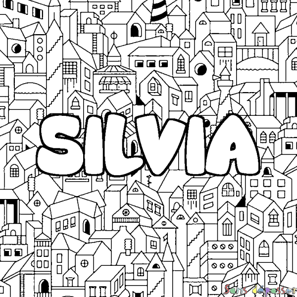 Coloriage prénom SILVIA - d&eacute;cor Ville