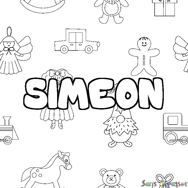 Coloriage pr&eacute;nom SIMEON - d&eacute;cor Jouets