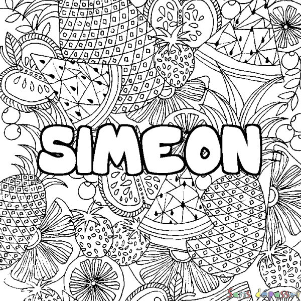 Coloriage pr&eacute;nom SIMEON - d&eacute;cor Mandala fruits