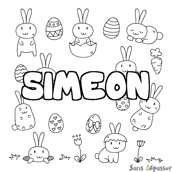Coloriage pr&eacute;nom SIMEON - d&eacute;cor Paques