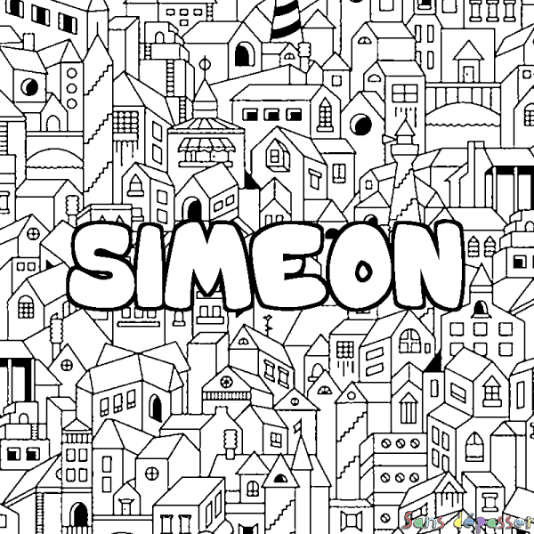 Coloriage pr&eacute;nom SIMEON - d&eacute;cor Ville