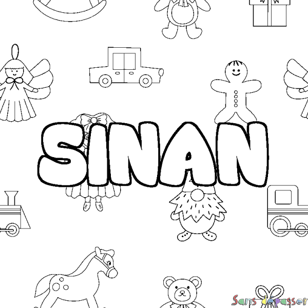 Coloriage pr&eacute;nom SINAN - d&eacute;cor Jouets