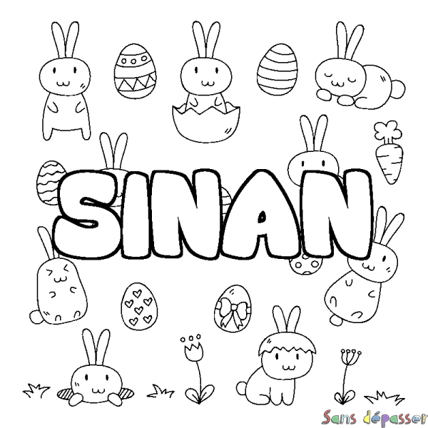 Coloriage pr&eacute;nom SINAN - d&eacute;cor Paques
