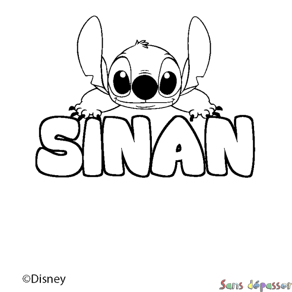 Coloriage pr&eacute;nom SINAN - d&eacute;cor Stitch