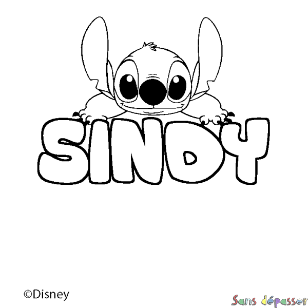Coloriage pr&eacute;nom SINDY - d&eacute;cor Stitch