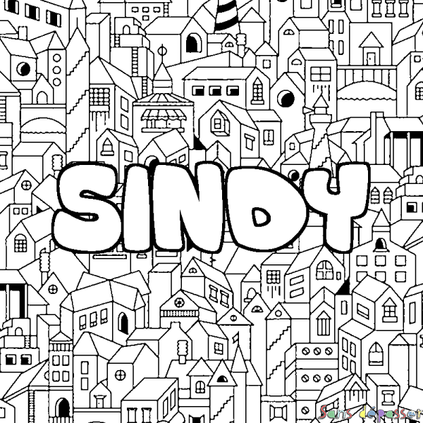 Coloriage prénom SINDY - d&eacute;cor Ville
