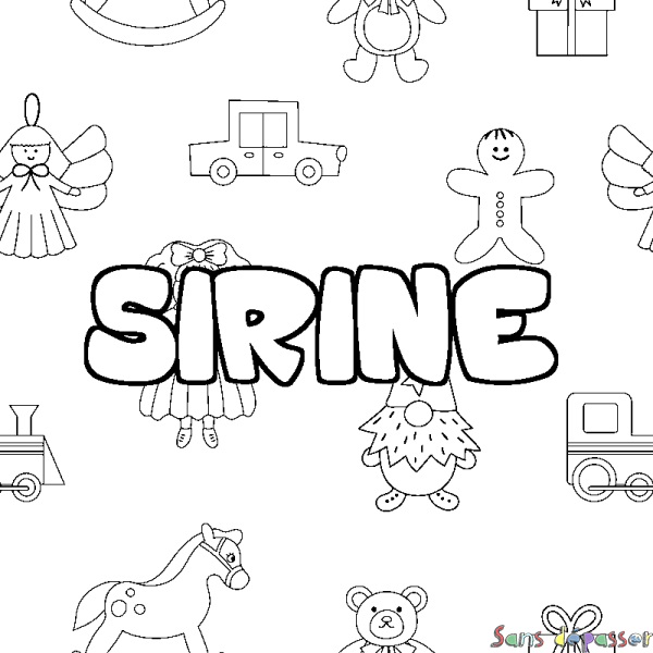Coloriage pr&eacute;nom SIRINE - d&eacute;cor Jouets