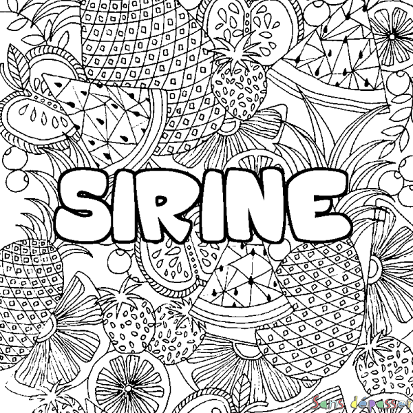 Coloriage pr&eacute;nom SIRINE - d&eacute;cor Mandala fruits