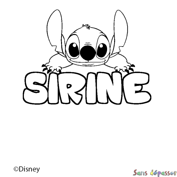 Coloriage pr&eacute;nom SIRINE - d&eacute;cor Stitch