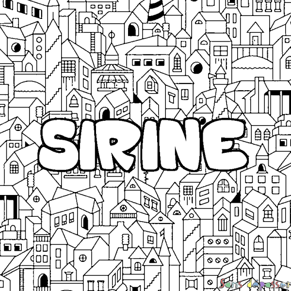 Coloriage prénom SIRINE - d&eacute;cor Ville