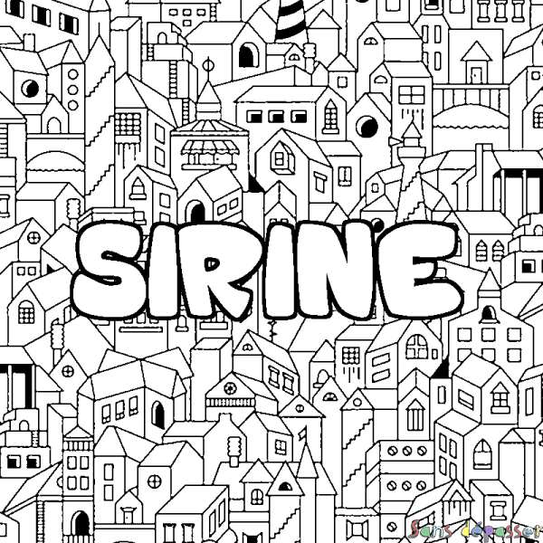 Coloriage pr&eacute;nom SIRINE - d&eacute;cor Ville