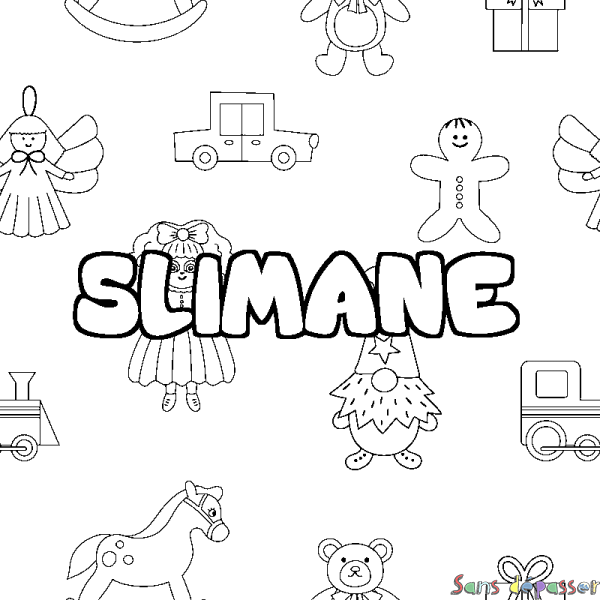 Coloriage pr&eacute;nom SLIMANE - d&eacute;cor Jouets