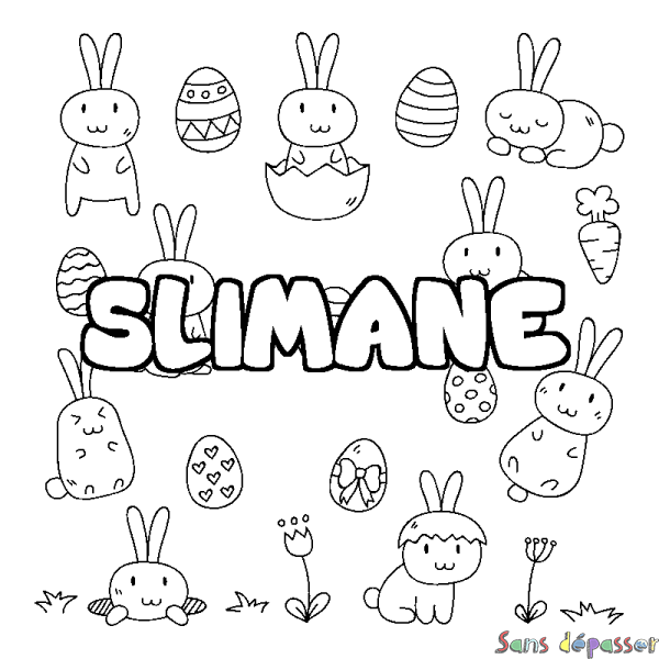 Coloriage pr&eacute;nom SLIMANE - d&eacute;cor Paques