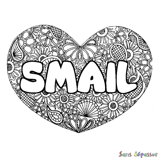 Coloriage pr&eacute;nom SMAIL - d&eacute;cor Mandala coeur