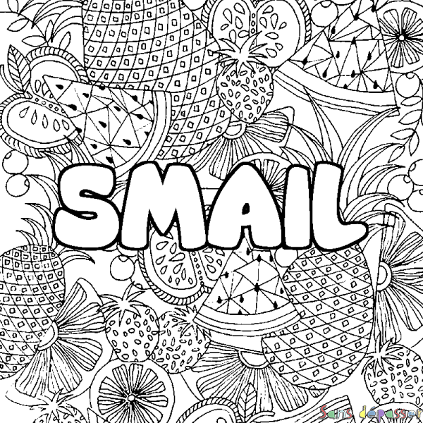 Coloriage pr&eacute;nom SMAIL - d&eacute;cor Mandala fruits