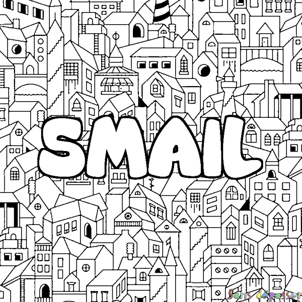 Coloriage pr&eacute;nom SMAIL - d&eacute;cor Ville