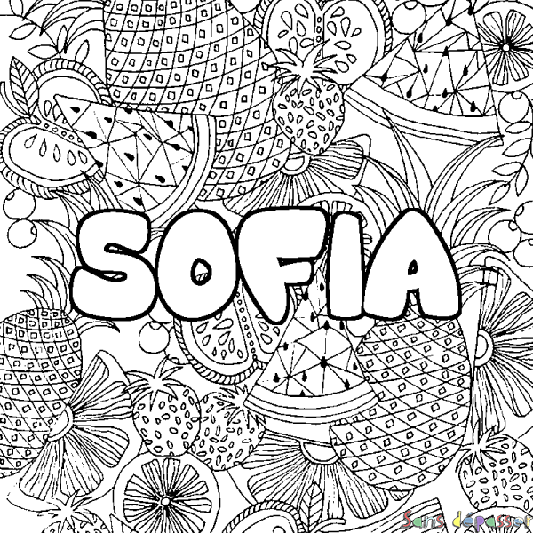 Coloriage prénom SOFIA - d&eacute;cor Mandala fruits
