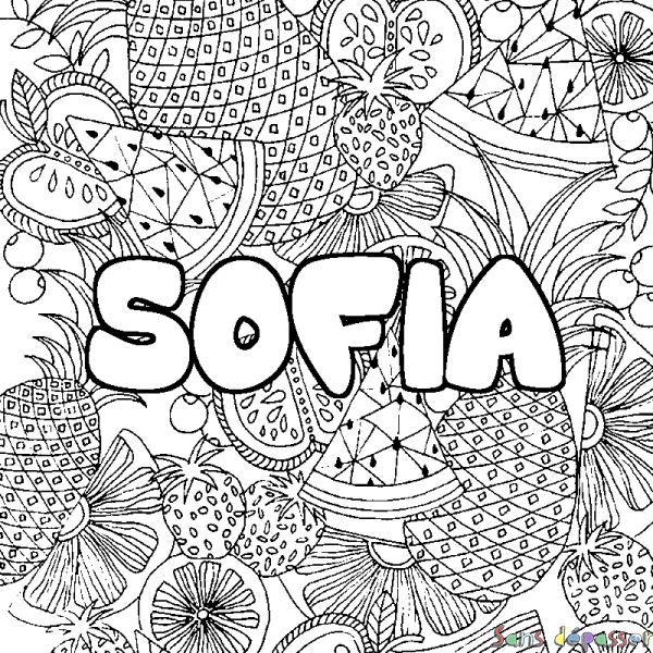 Coloriage pr&eacute;nom SOFIA - d&eacute;cor Mandala fruits