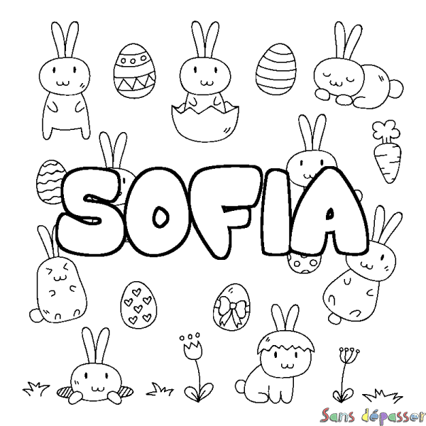 Coloriage pr&eacute;nom SOFIA - d&eacute;cor Paques