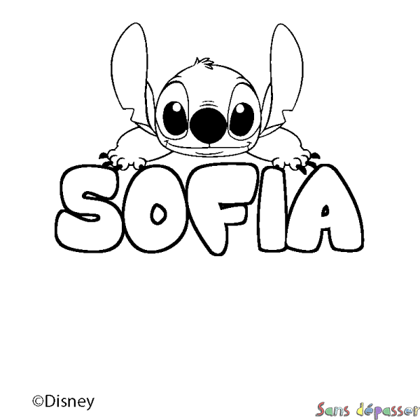 Coloriage pr&eacute;nom SOFIA - d&eacute;cor Stitch